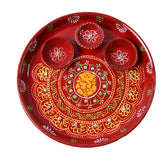 Hand-painted Decorative Pooja Thali With Ganesha Motif And Diyas